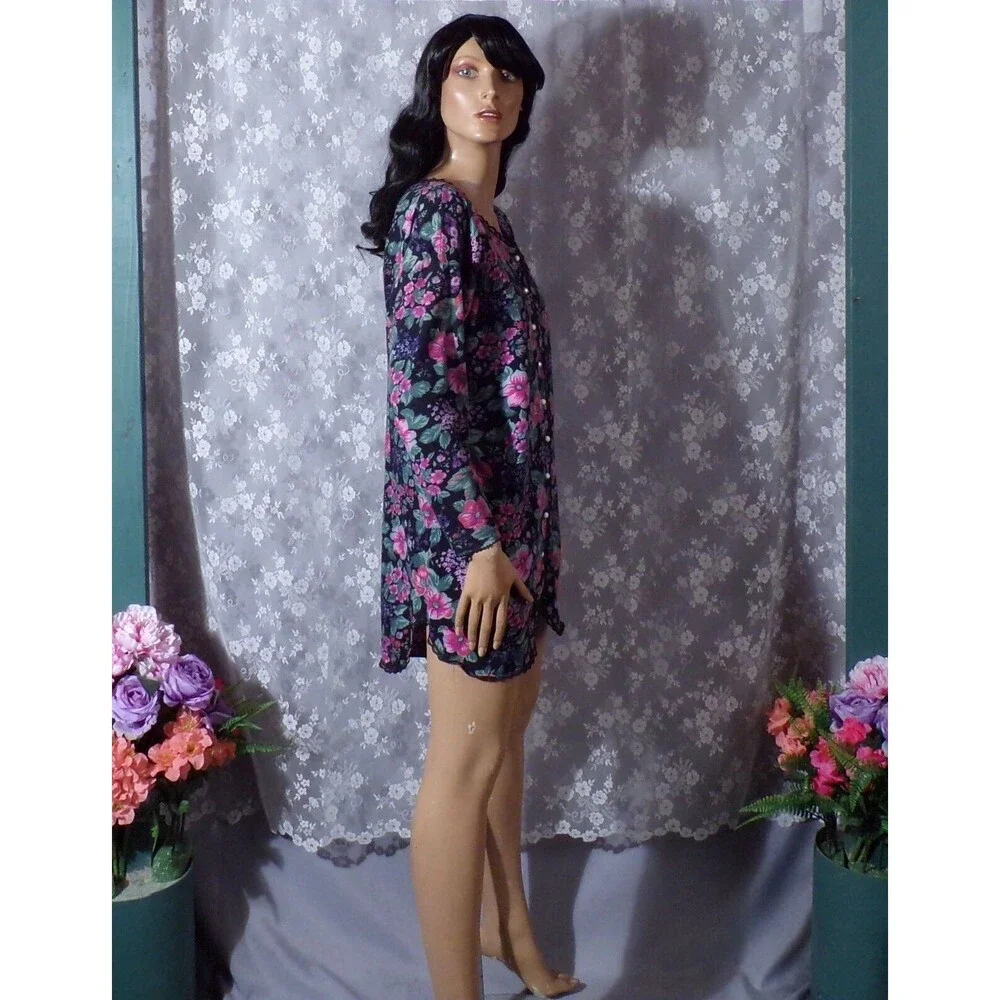 Vintage 90s Sleep Shirt 1990s Floral Victoria's Secret Gold LabelSize Medium M/L
